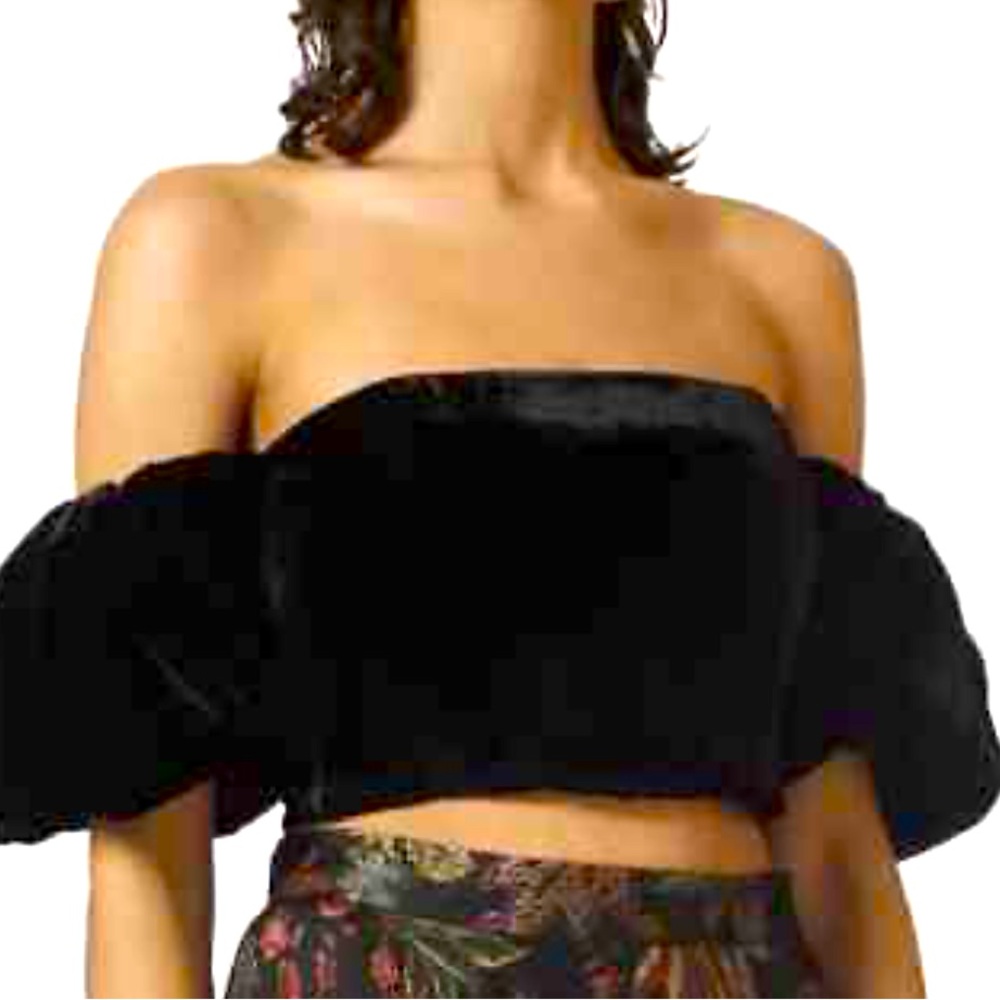 Cara Cara size 0 black velvet crop top with puffy sleeves. Worn once